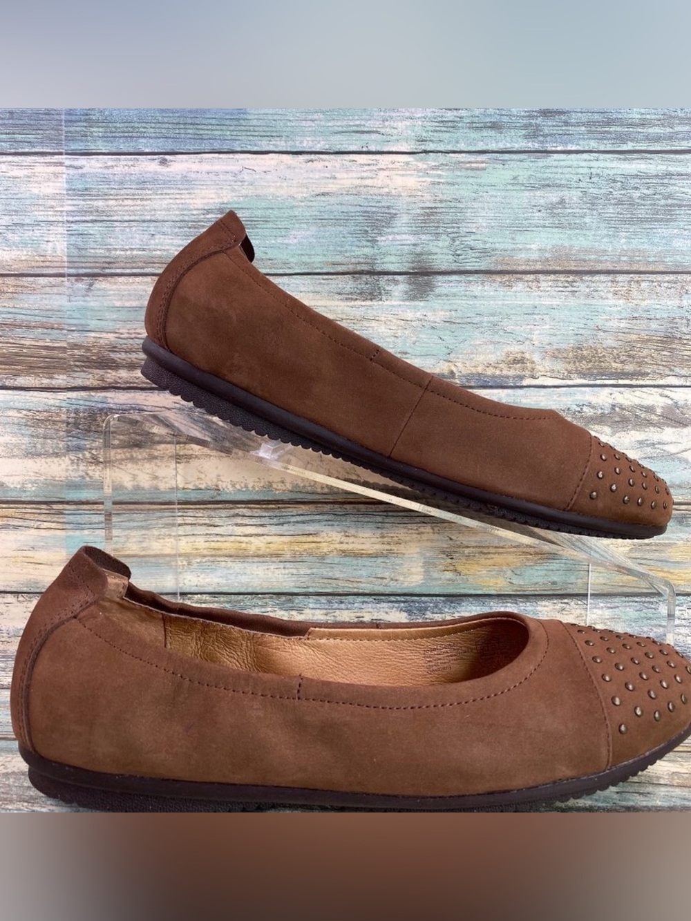 Josef Seibel Ballet Flats Womens Size 6-6.5M Brown Leather Studded Cap Toe Shoes